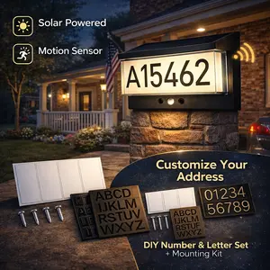 Solar House Numbers Light, T-SUNUS Lighted House Numbers Sign Plaque Address Numbers for Houses Waterproof LED Solar Powered Address Sign for Houses Mailbox Street Yard