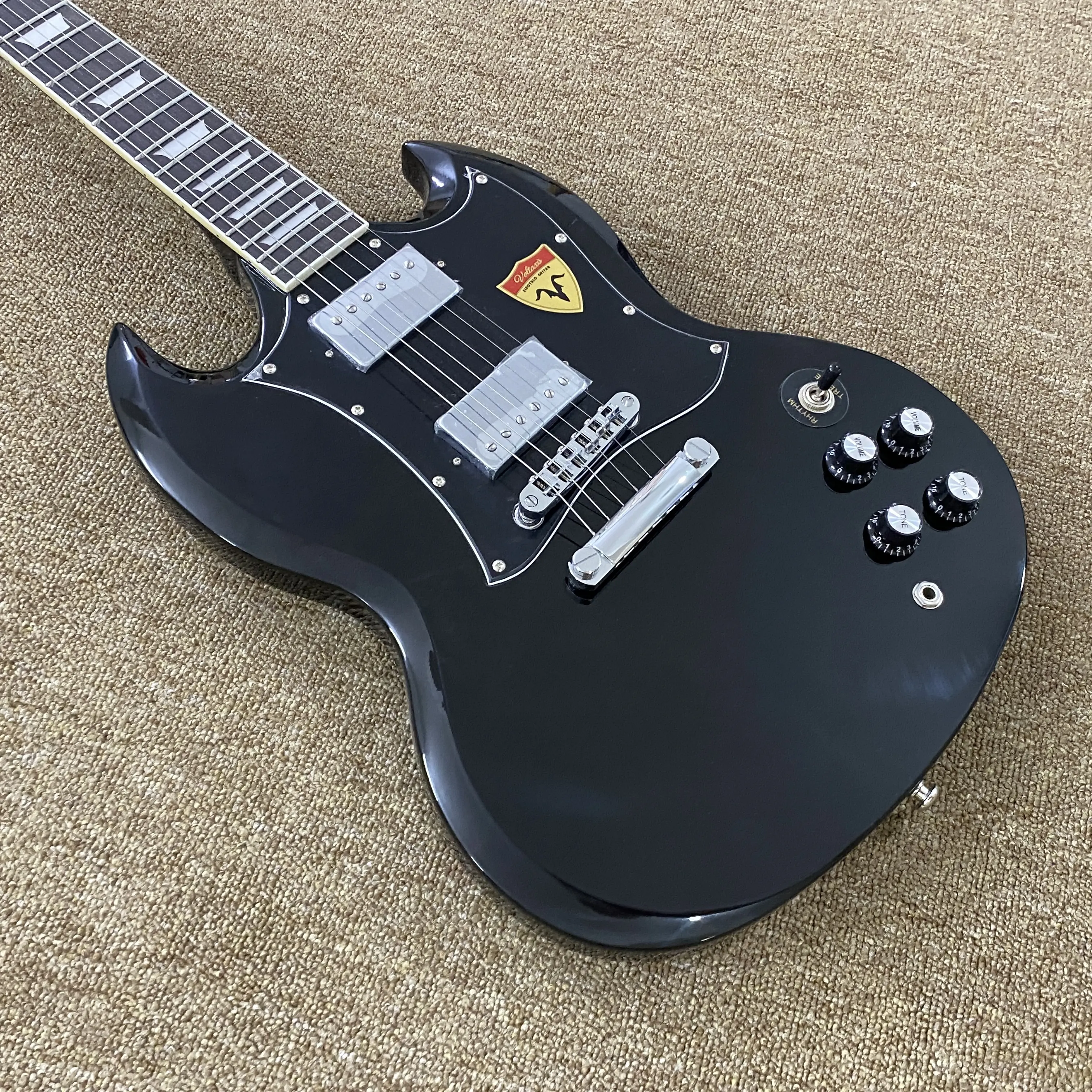Gloss Black SG Style Guitar Chrome Hardware Square inlaid fingerboard Mahogany Body