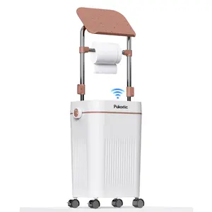 Pukomc 12L Adjustable Motion-Activated Sensor Trash Can - Small Bathroom Bins with Wheels, Stand, Tablet Holder, Hands-Free Odor-Free for Bathroom, Living Room Home Supplies
