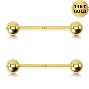 Oufer 2Pcs 14K Gold Nipple Ring Solid Ball Nipple Piercing Barbell