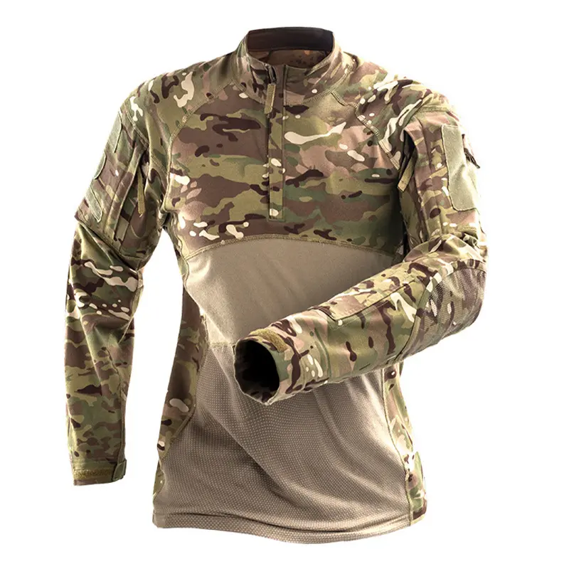 Men's Tactical Combat Long-Sleeve Shirt - Infrared Camouflage, Quick-Convert Design, Breathable Stretch Fabric with Moisture-Wicking & Antimicrobial Silver Ion Infusion, Stretch Mesh for Outdoor Training (Workwear & Uniforms)