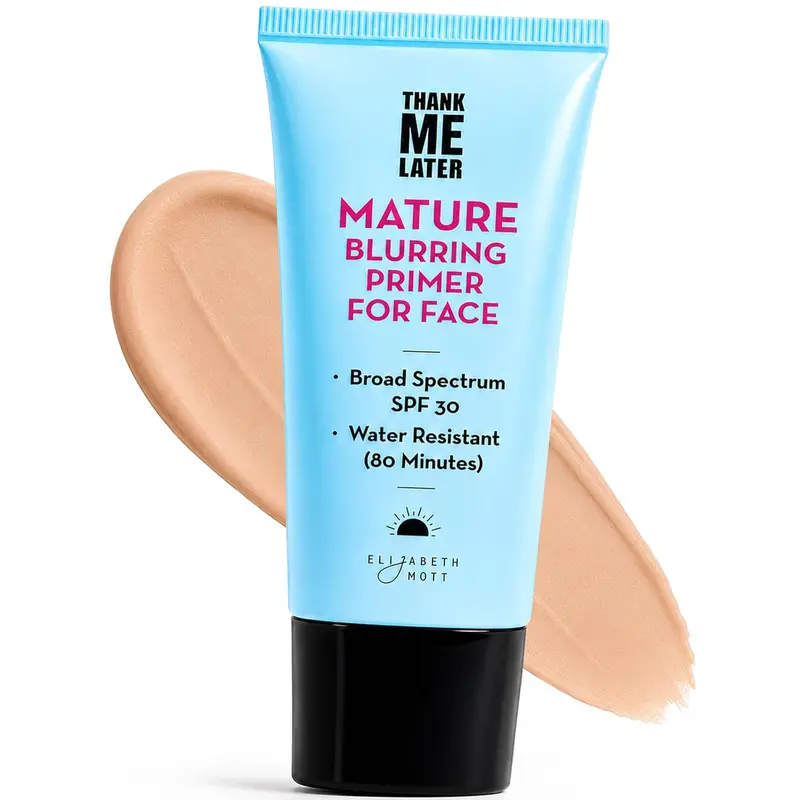 Elizabeth Mott Thank Me Later Blurring Cosmetic Primer SPF 30 - Hydrate Power Grip Tube Base, Green Tea Infused, Fragrance-Free, Cruelty-Free, 30g, Face-Safe Anti-Aging Moisturizer for Face Alternative, Flawless Even Tone, Blurred Skin Finish