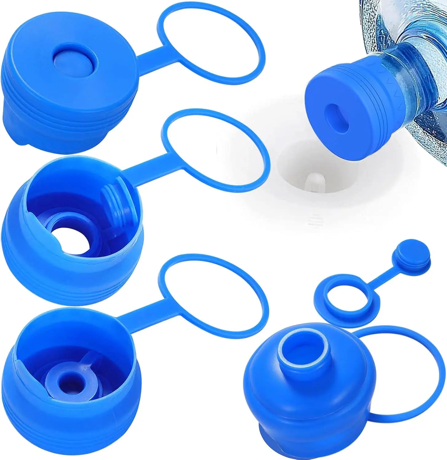 GJANSH 3 Pack 3 and 5 Gallon Water Jug Cap, Upgrade Silicone Reusable Replacement Caps, Non Spill Lids for 55mm Standard/Screw/Crown Tops Water Bottle