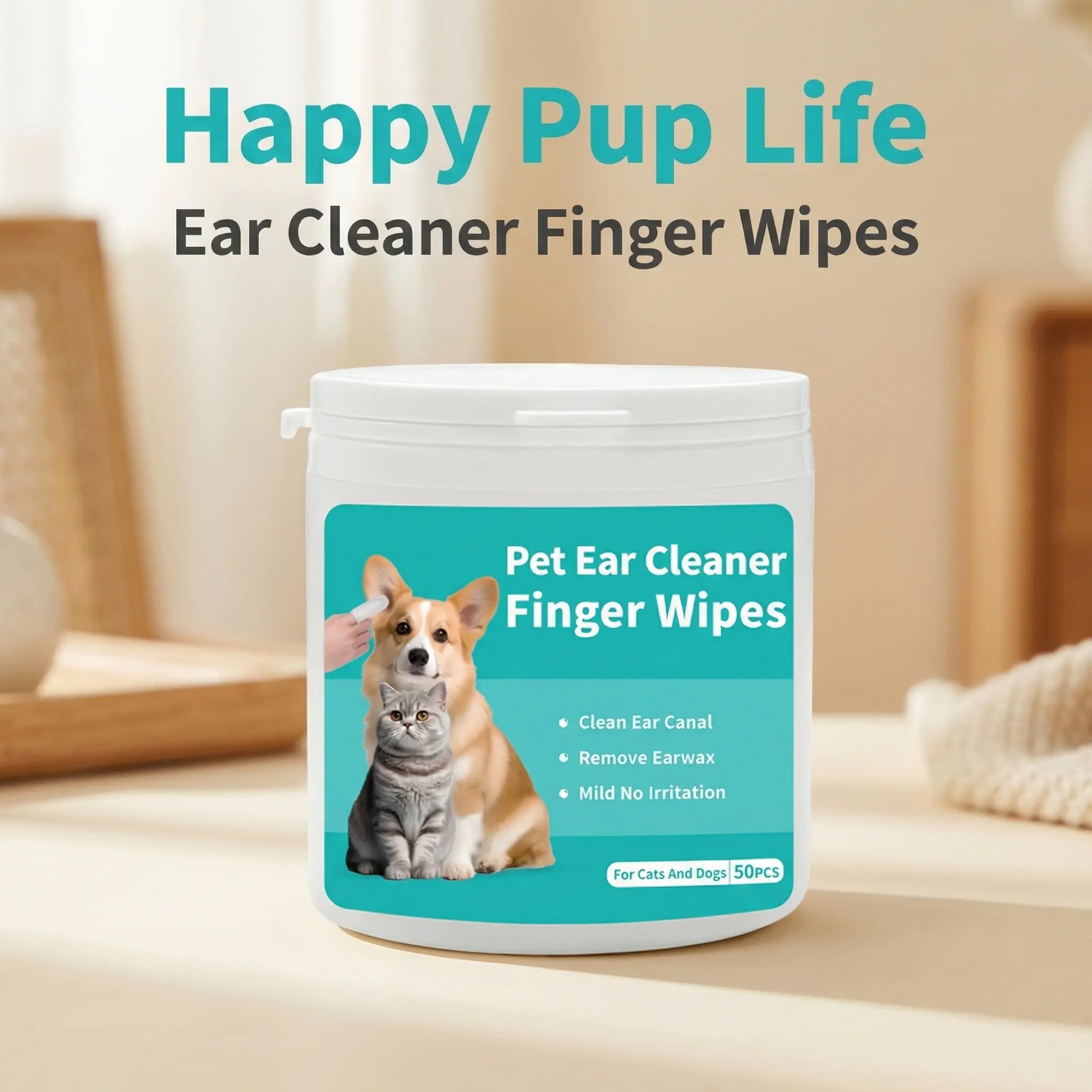 Dog Ear Cleaning Wipes 50 Counts – Finger Wipes for Dogs & Cats – Clean, Soothe & Eliminate Itchy Ear Odors – Pet Ear Care Solution for Ear Infections, Ear Mites in Dogs & Cats, Relieves Ear Itching