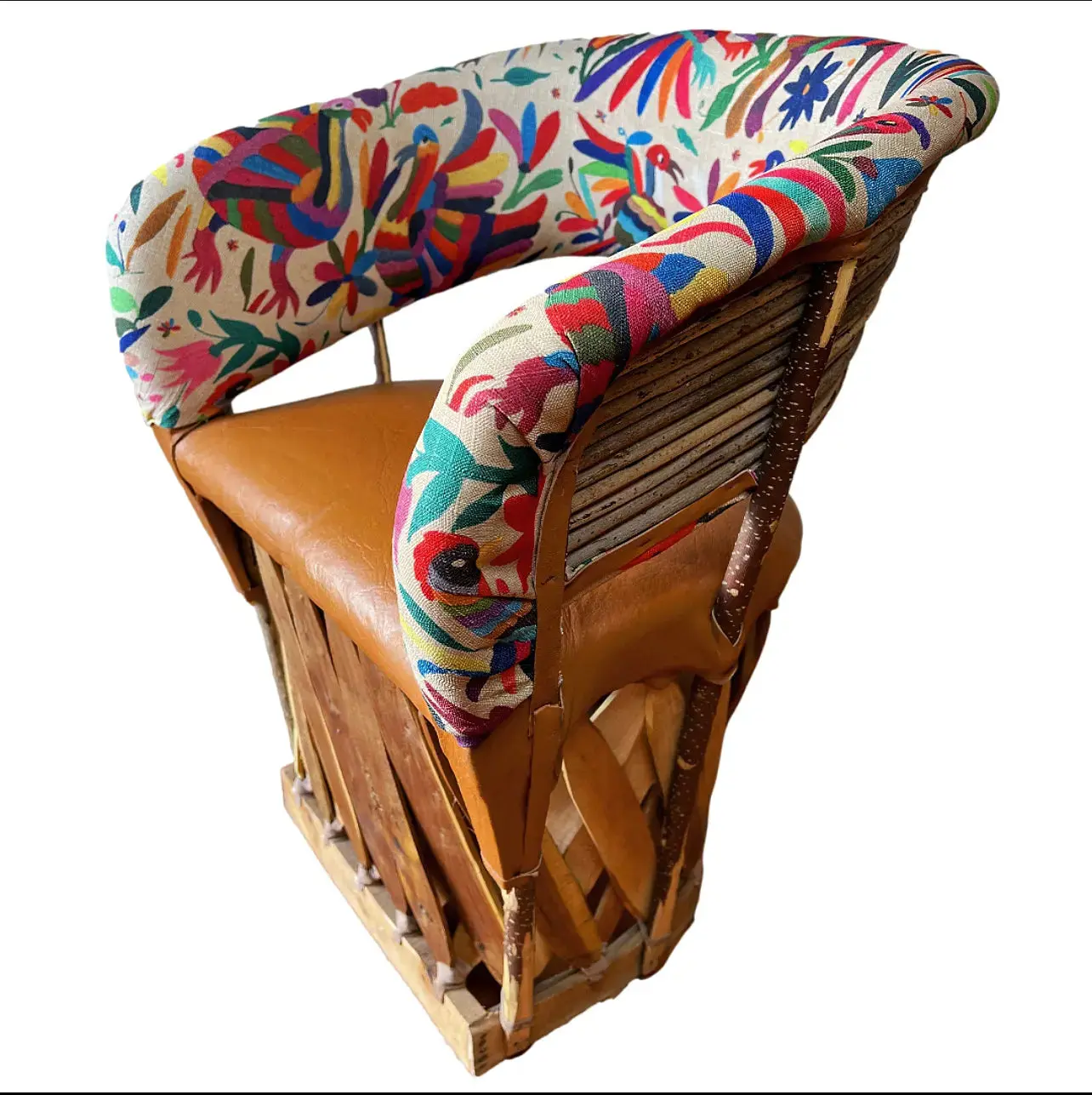 Mexican Handmade Cushioned Equipal Chairs- Cancun Otomi Tenango Fabric