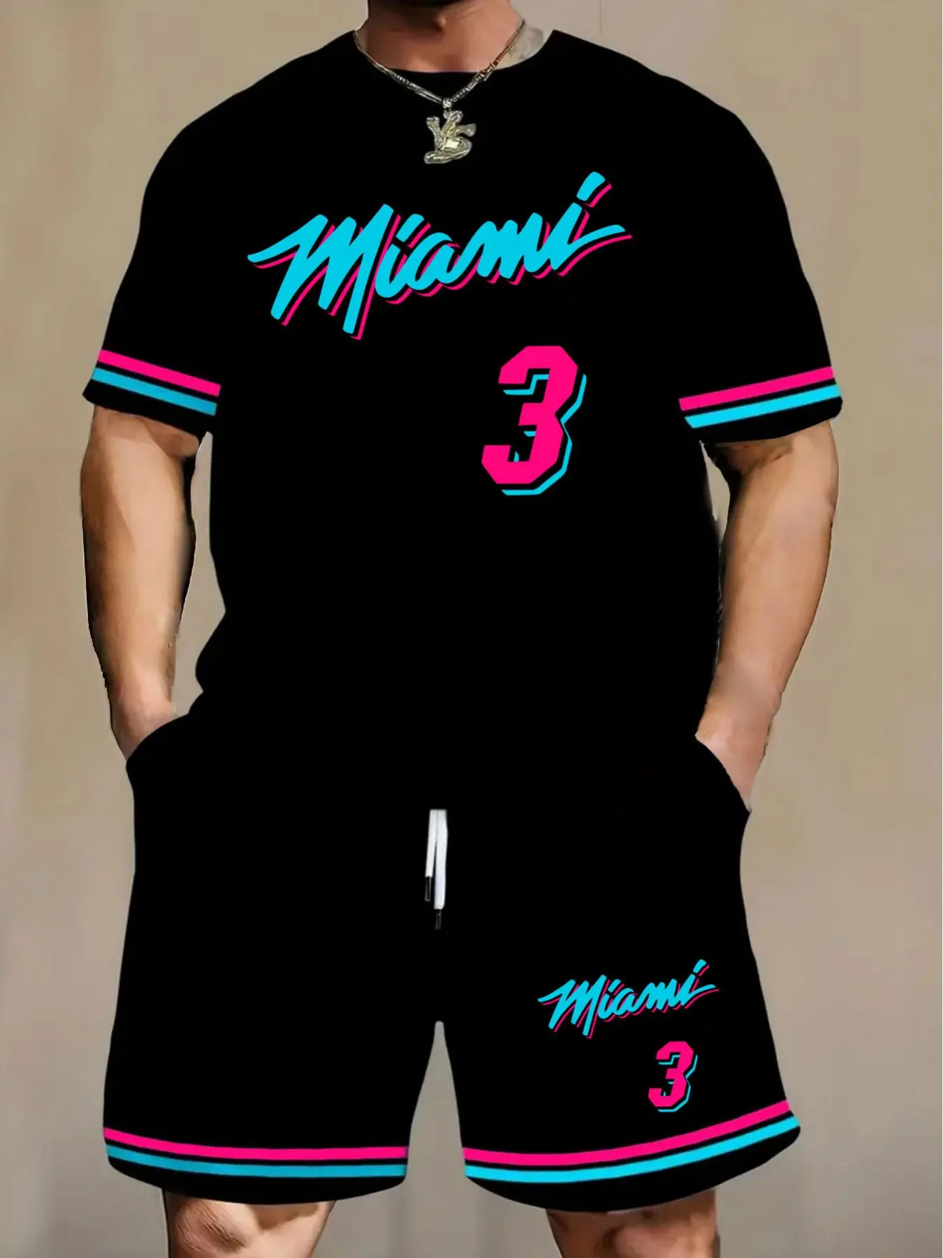 Men's Number Print Short Sleeve Tee & Shorts Set, Regular Fit Casual Round Neck T-shirt & Track Shorts, Men's Summer Clothes, Menswear