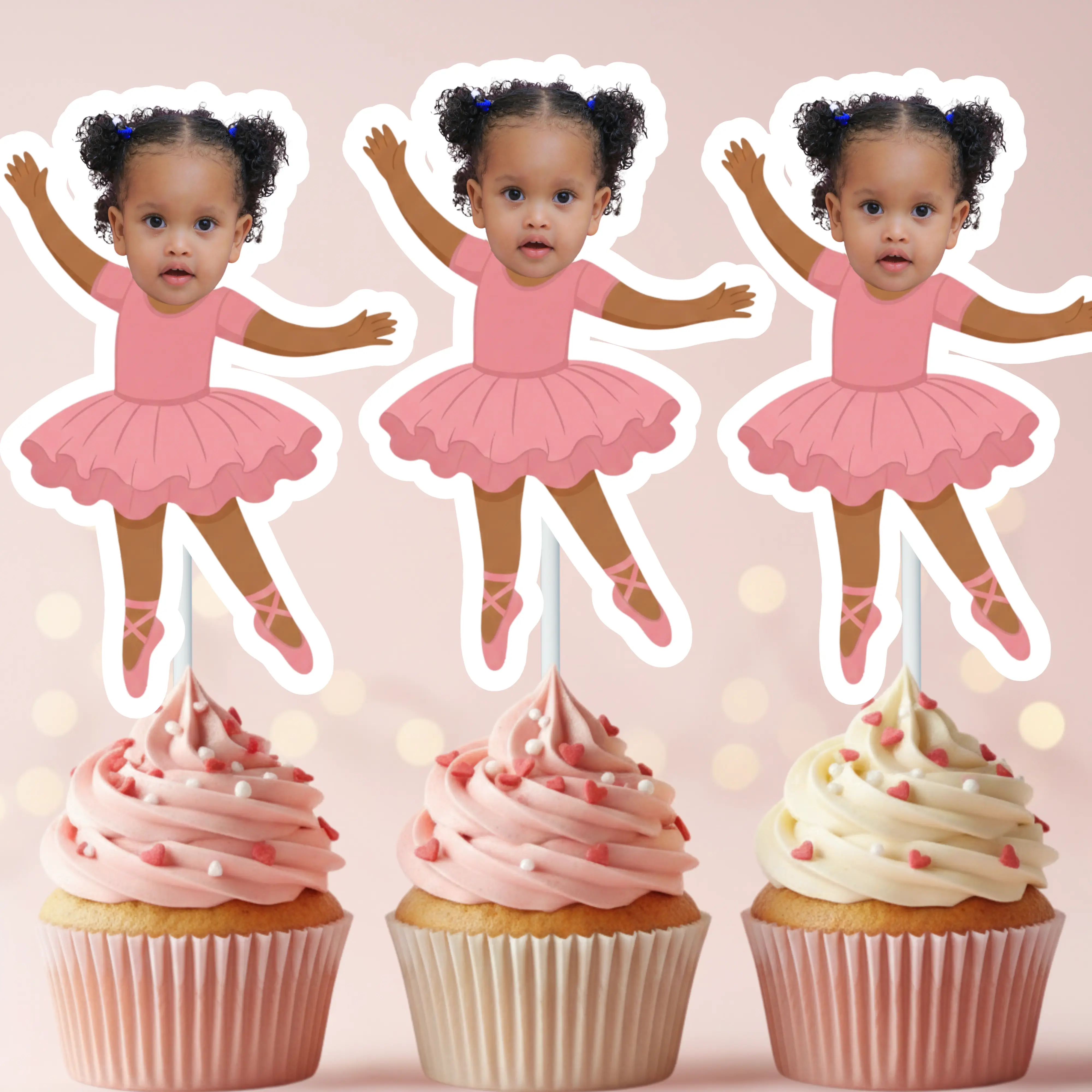 Ballerina Photo Cupcake Toppers – Personalized Tutu Dance Party Decor