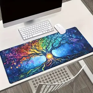 Rainbow Tree of Life Extended Mouse Pad | Cosmic Spiritual Art Desk Mat, Non-Slip Large Gaming Pad for Mystic & Nature Lover Home Office Decor Desk Accessories #TreeOfLifeDeskPad #CosmicSpiritualMat #MysticHomeDecor #GamingMousePad #RainbowAesthetic
