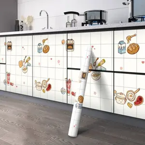 Cartoon Breakfast Food Kitchen Wall Sticker, Waterproof Peel and Stick Wallpaper, Anti-Grease Decor for Kitchen Backsplash & Apartment Renovation