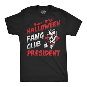 Mens Funny T Shirts Halloween Fang Club President Sarcastic Vampire Graphic Novelty Tee For Men Mens Funny T Shirts Cool Vintage Fashion T-Shirt Gift Classic Menswear Halloween Apparel for Men Novelty Tees for Black -