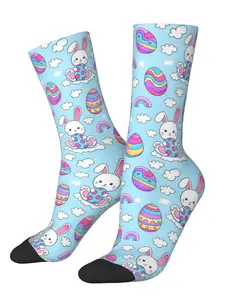 Unisex Outdoor Crew Socks, Easter Bunny Egg Pattern, Mid-Calf Height, Comfortable Breathable, Fashionable Daily Wear