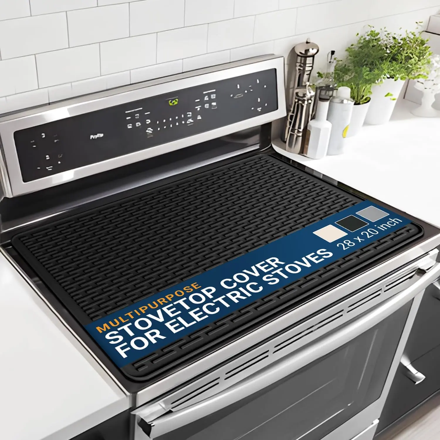 Thick 28 x 20 Inch Silicone Stove Top Cover Heat-Resistant Protector Mat for Electric Glass Induction Cooktop Oven Stovetop - Black