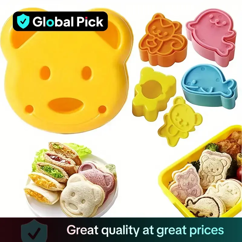 Animal Shaped Sandwich Cutter Set, 5 Counts/set Cute Cartoon Sandwich Cutter & Sealer, Bread Cutter Embosser Baking Mold, Baking Tools for Home Kitche