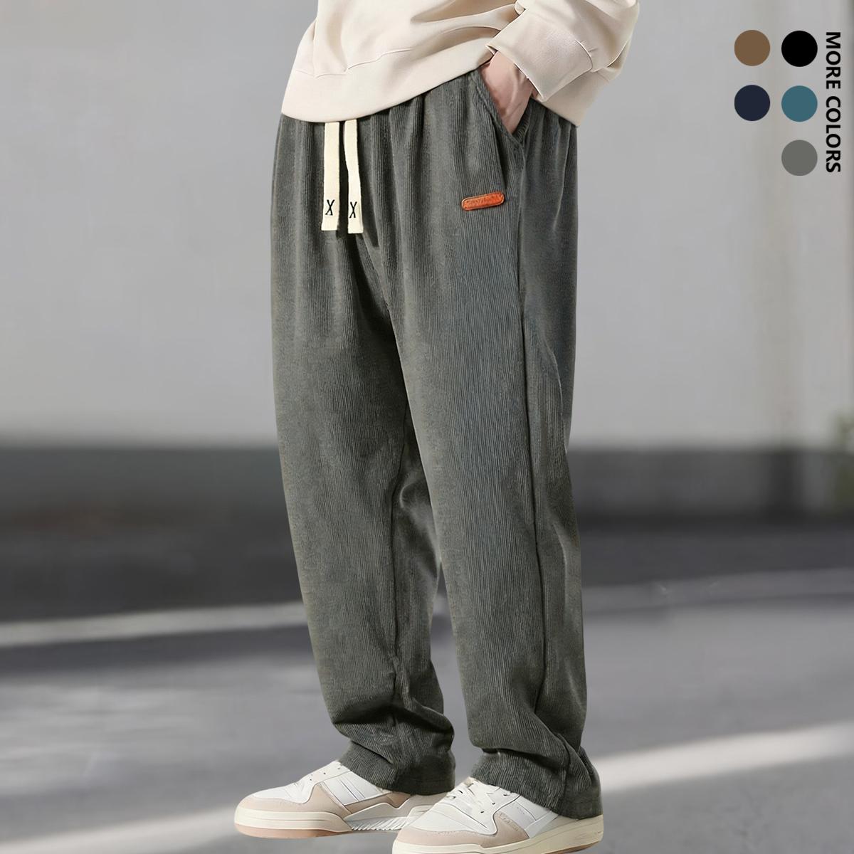 Men's corduroy casual pants, loose straight fit with side pockets and retro texture, perfect for everyday wear, suitable for gym, running, and activities; men's athletic pants