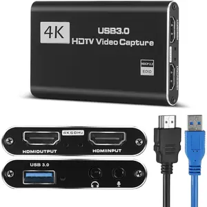 4K HDMI Video Capture Card, Gaming Capture Card with Microphone, Full HD 1080P 60FPS USB Video Capture Device