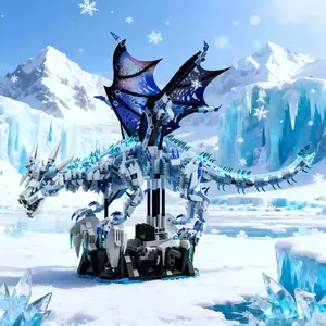 Mechanical Ice Dragon Building Set - 1646 Pcs with LED Lights & Movable Gears, Fantasy Dragon Desk Display Model for Adults & Teens