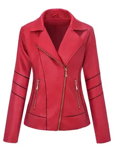 Women's PU Leather Jacket, Elegant Zipper Design, Non-Elastic Fabric, Front Zipper Closure, Fashionable Outerwear for All Seasons Coats