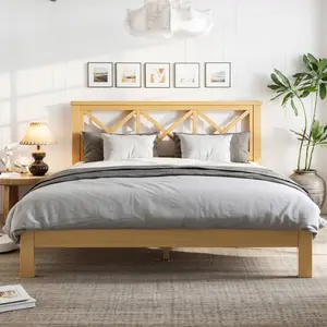 [Bellemave] Bamboo Platform Bed| X-Design Headboard| Mid-Century Style| Sturdy Support Slats| No Box Spring Needed| Easy Assembly