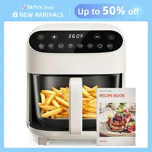 【New Arrivals】4.5 QT Glass Air Fryer - PFAS-Free & Dishwasher-Safe Basket, 8 Preset Touchscreen, 360° View Cooking, for Healthy Meals in Minutes - White