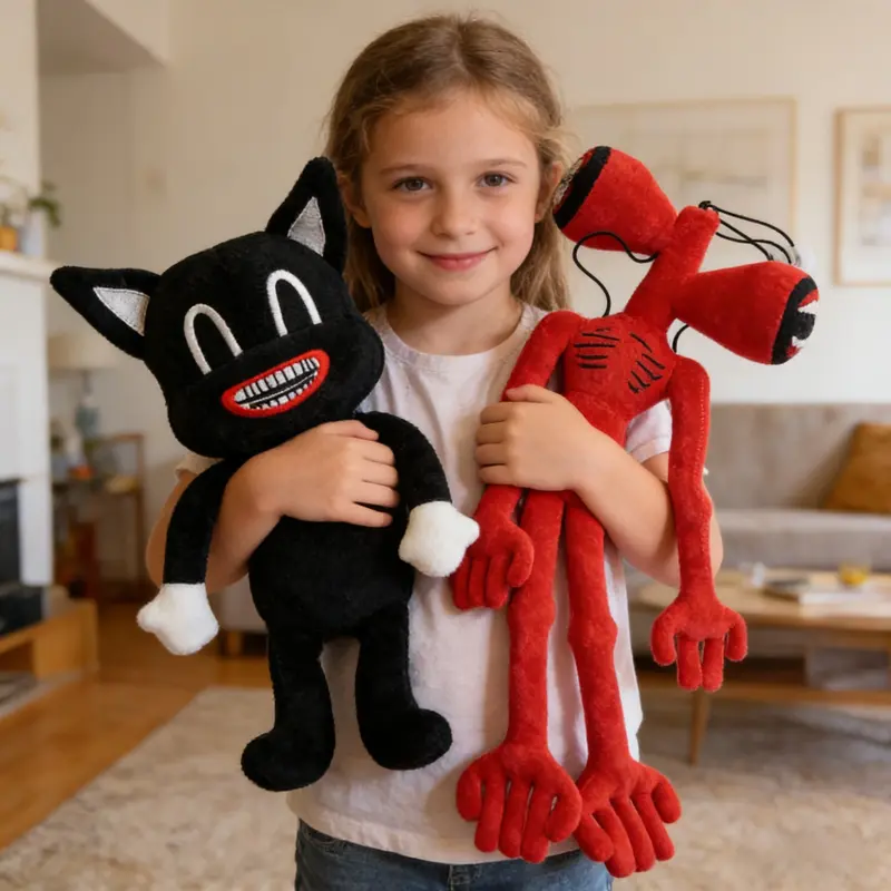 Siren Head Plush Toys Limbs Movable Double-Head Monster Cartoon Cat and Dog Doll, Plush Toys for Halloween and Christmas Party Birthday Gift