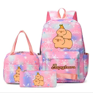 3pc Snowflake Backpack Set, High-Definition Capybara Print, Multiple Colors, Multifunctional, Durable Material, Includes Lunch Bag & Pencil Case, School Backpack