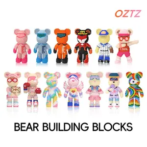 Creative Building Block Bear Toy, 1 Box Colorful Bear Blocks Toy, Trendy Ornament for Gifting, Night Light Effect Building Block Toy, Building Block Model