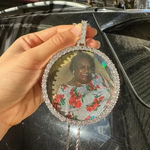 Personalized Customized Hip-Hop Portrait Pendant Necklace - Large Solid Photo Frame, Synthetic Zirconia, Copper Base, Customizable, Unique Gift for Men, Hip-Hop Fans and Music Lovers