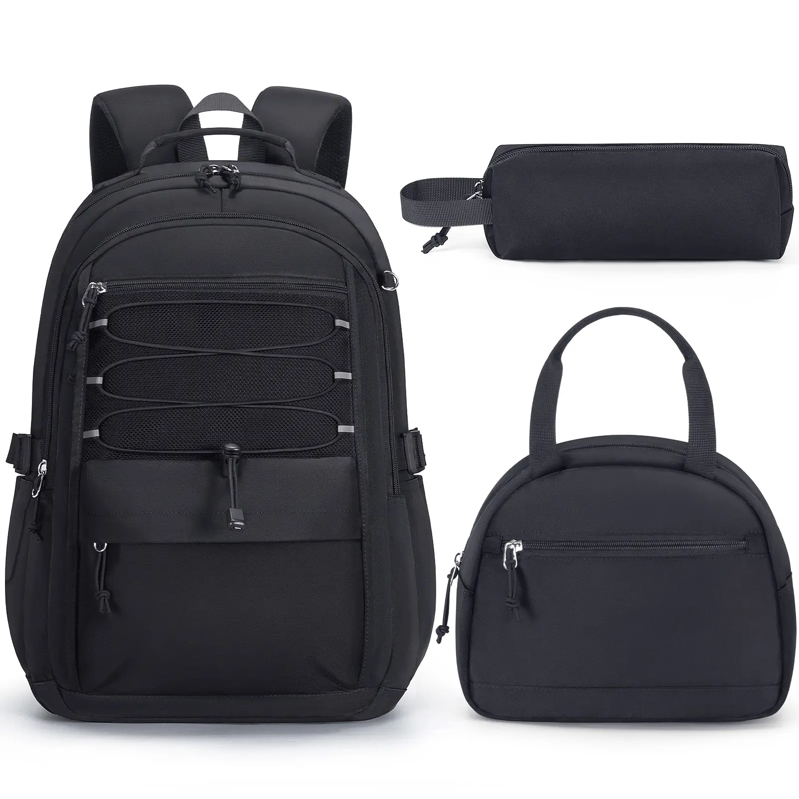 3PCS Waterproof Backpack for College Traveler Quilted Casual Daypack, Bookbag for 15.6 Inch Laptop With Insulated Lunch Bag&Pencil pouch for Women Mom Teen