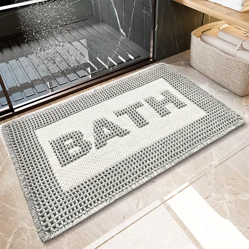 Ultra-Soft Non-Slip Waffle Bathroom Mat, Water Absorbent Plaid Design, Braided Carpet, Ideal for Bathrooms & Showers, Bathroom Rug, Soft Bath Mats, Water Absorbent Bathmat, Nonslip Bathroom Rugs