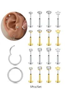 5counts Cubic Zirconia Stud Earrings, Hypoallergenic Stainless Steel, Post Design, Ear Cartilage Studs, Tragus Helix Cartilage Nose Piercings, Wedding Jewelry