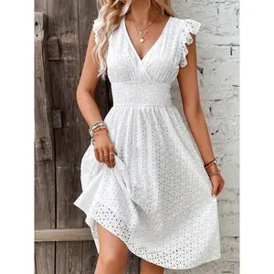 Women’s plain summer casual sleeveless V-neck A-line dress, women’s everyday wear, milking dress GARMENTARY