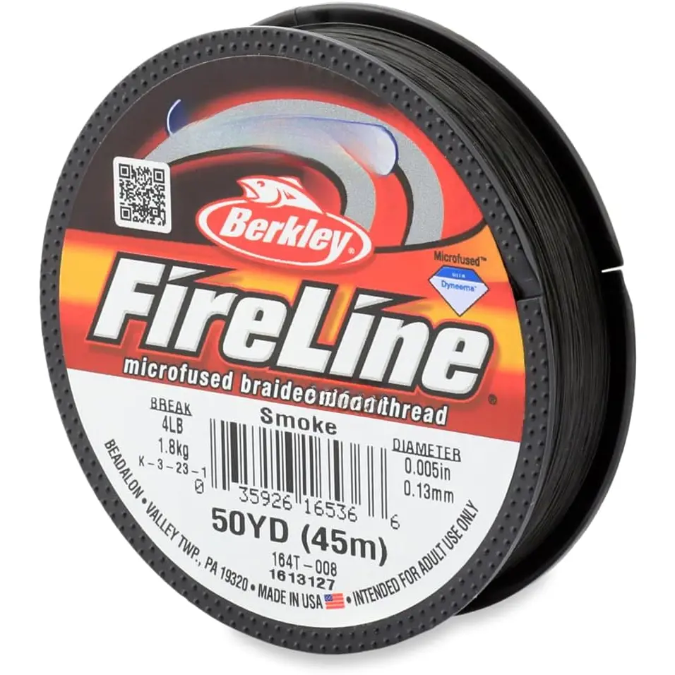 FireLine Beading Thread by Berkley, 0.005", Break Strength 4 lb, Smoke, 50 yd