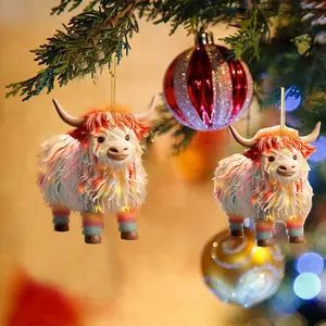 1pcs/2pcs Colorful Long Haired Cow Ornaments - Unique Acrylic Christmas Tree Decorations, Stylish Christmas Home Decor Pendants - Suitable for Car Mirrors, Bags and Keychains - Perfect Gift Holiday Party Supplies