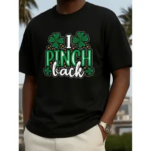 Mens St Patrick S Day T Shirt Featuring Funny Irish Saying Im Pinch Back and Shamrock Design Lightweight Short Sleeve Casual Tee for Parades Parties and Everyday Wear in Green and Black Print All Season Fit Mens Apparel