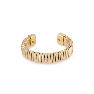 Flex Band Cuff - 18K Gold Plated Adjustable Cuban Bracelet with Rhodium Plated & Brass Construction, 2.4" Diameter, 7.5" Circumference, Slight Stretch Closure