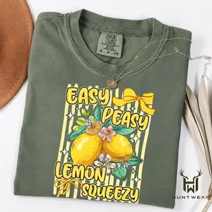 Comfort Colors Lemon Shirt, Easy Peasy Lemon Squeezy Graphic Tee, Cute Summer Lemon T-Shirt, Funny Citrus Quote Shirt, Retro Fruit Graphic Tee, Trendy Yellow Bow Lemon Shirt, Soft Washed Cotton Comfort Colors Tee, Casual Unisex Summer Outfit