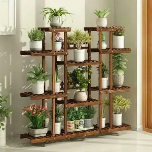 Wooden Multi-Tier Plant Shelf with Wooden Construction - Indoor, Outdoor Flower Pot Display Stand