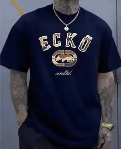 ECKO Unltd Menswear Short-Sleeve Top, 220g T-Shirt with Bold Rhino Emblem & Camouflage Lettering, Symbolizing Strength, Individuality, Urban Streetwear Authenticity, Unisex Casual Wear