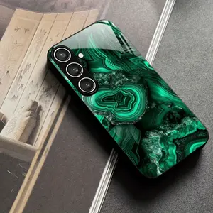 Green Malachite Painting Glass Phone Case for Samsung Galaxy S26 S25 S24 S23 S22Pro S21 S20 Fe Plus Ultra Pro A56 A55 A54 A53 A52 A51 A36 A35 A34 A32 A26 A25 A24 A23 A16 A15 A14 A06 A05 A03s