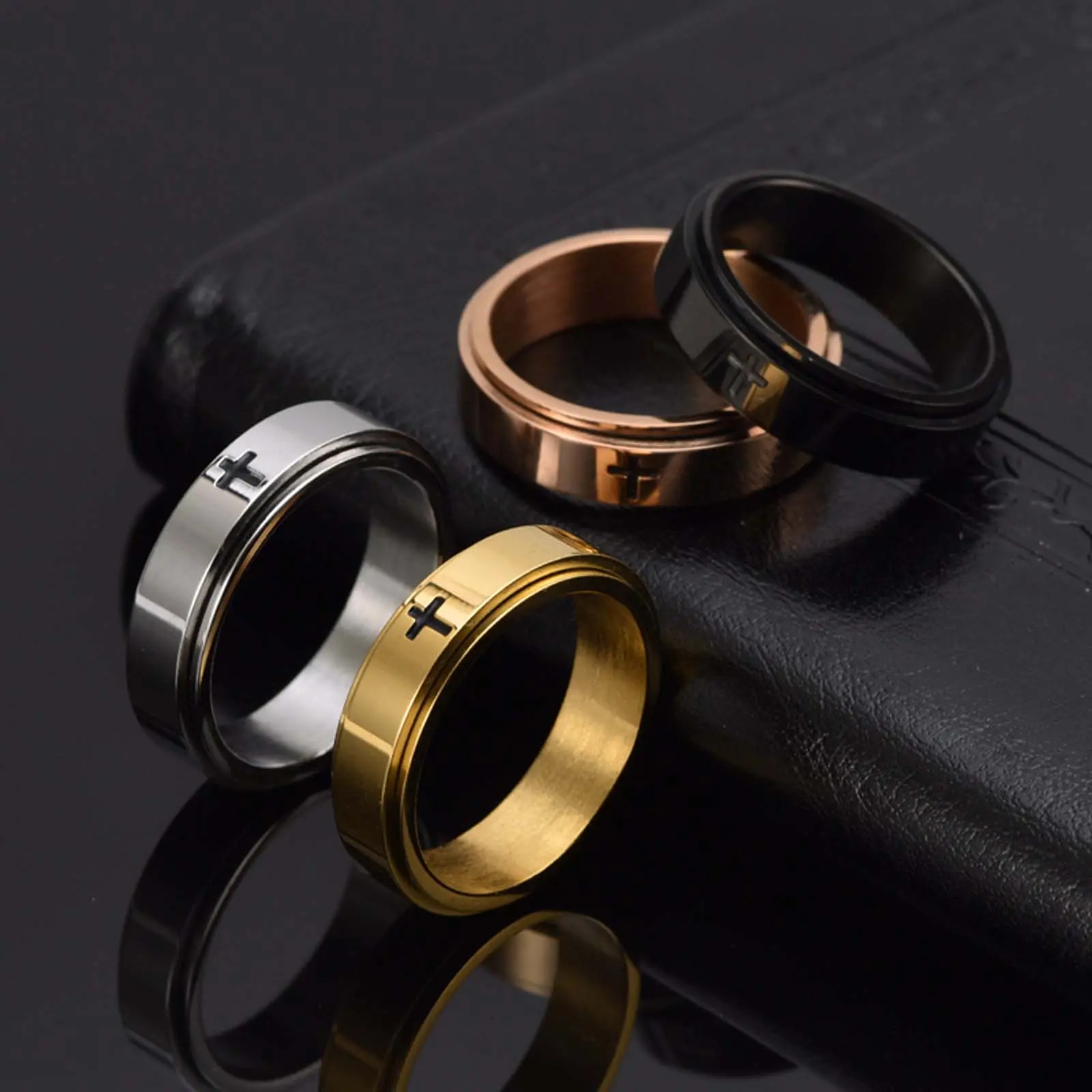 Cross Spinner Ring for Couples – Titanium Steel Fidget Band for Men & Women Cross Spinner Ring for Couples – Titanium Steel Fidget Band for Men & Women