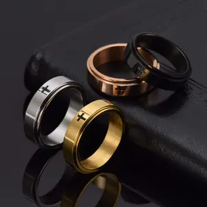 Cross Spinner Ring for Couples – Titanium Steel Fidget Band for Men & Women Cross Spinner Ring for Couples – Titanium Steel Fidget Band for Men & Women