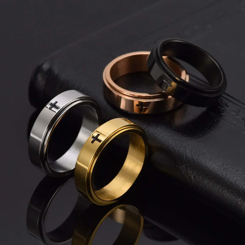 Unisex Titanium Steel Number 9 Fidget Spinner Cross Band - Anti-Anxiety Stress Relief Jewelry Ring, Adult Couple Promise Accessory for GF