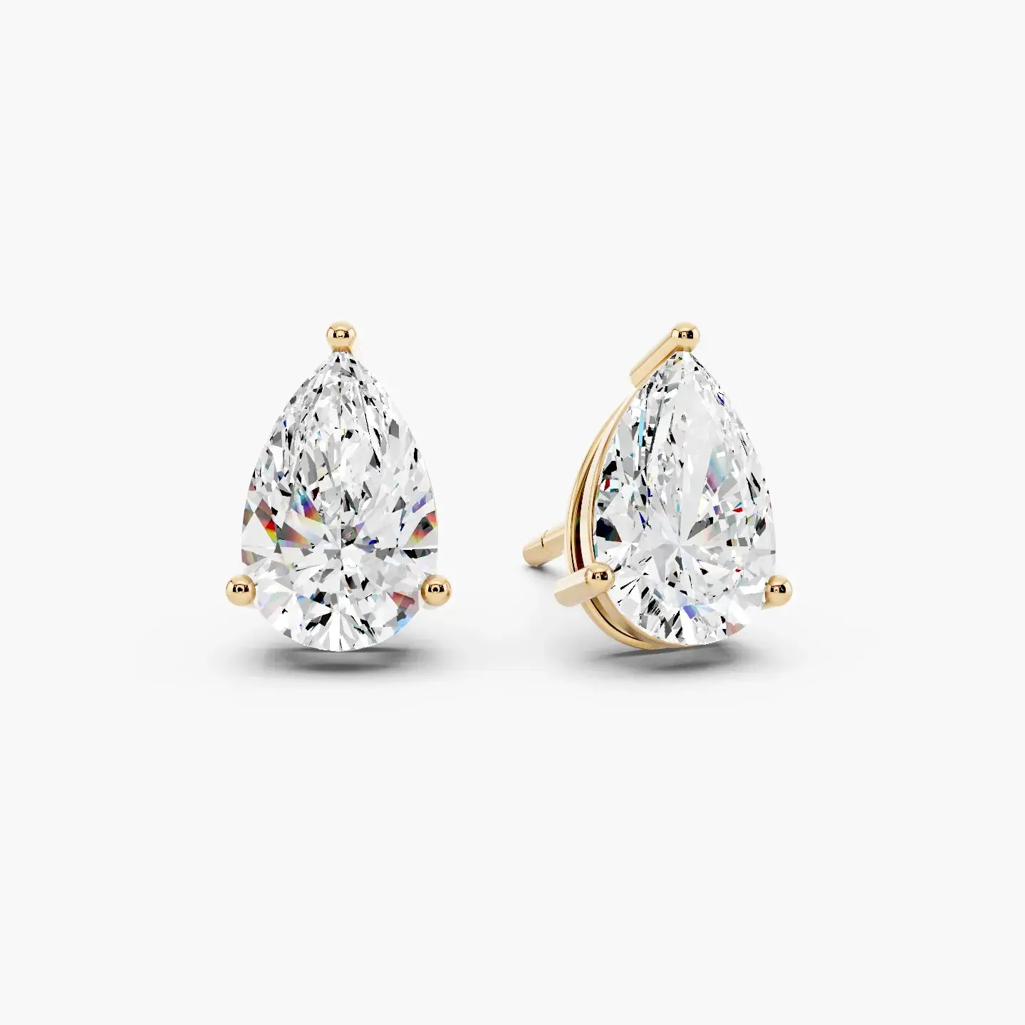 Lab Diamond Pear 3-Prong Pushback Stud Earrings