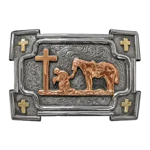 Crumrine Praying Cowboy Western Silver Belt Buckle C10103