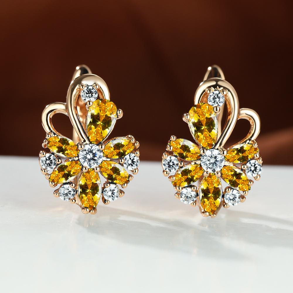 Rose Ring Colorful Flower Drop-shaped Zircon Earrings