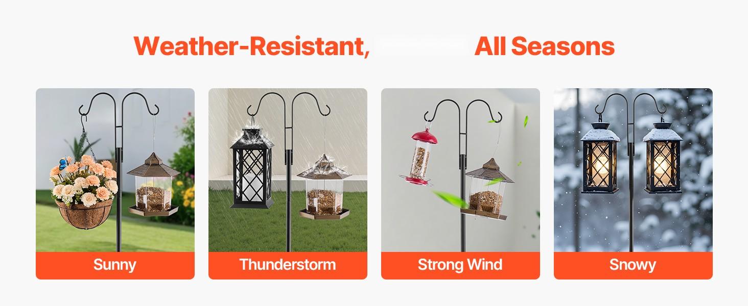 Double Shepherds Hook 8 Pack 60 Inch Heavy Duty Bird Feeder Pole For Outdoor Garden Yard And Patio - Weather Resistant Rustproof Steel Stands, Easy Assembly, Durable Bird Feeding Poles Set Of 8