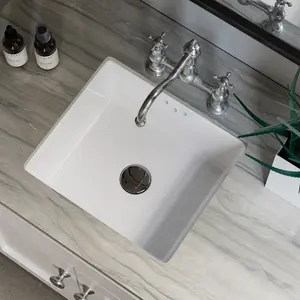 16" x 14" Small Undermount Bathroom Sink, Rectangular White Ceramic Vanity Basin, Compact Undermount Lavatory Sink with Overflow