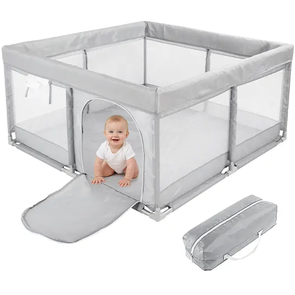 Desque Baby Playpen (47*47 inch), Manual Quick Setup, Portable Indoor-Outdoor for baby and toddler Enclosure with Carry Bag, 8 Anti-Slip Pads