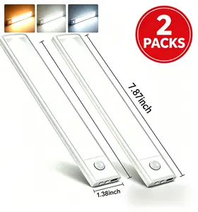 2-Pack LED Under Cabinet Motion Sensor Lights, 7.87in Silver Ultra-Thin Wireless Rechargeable Lamp, Tri-Color Dimmable Magnetic Easy-Install Plug-Free Auto-On Indoor Lighting