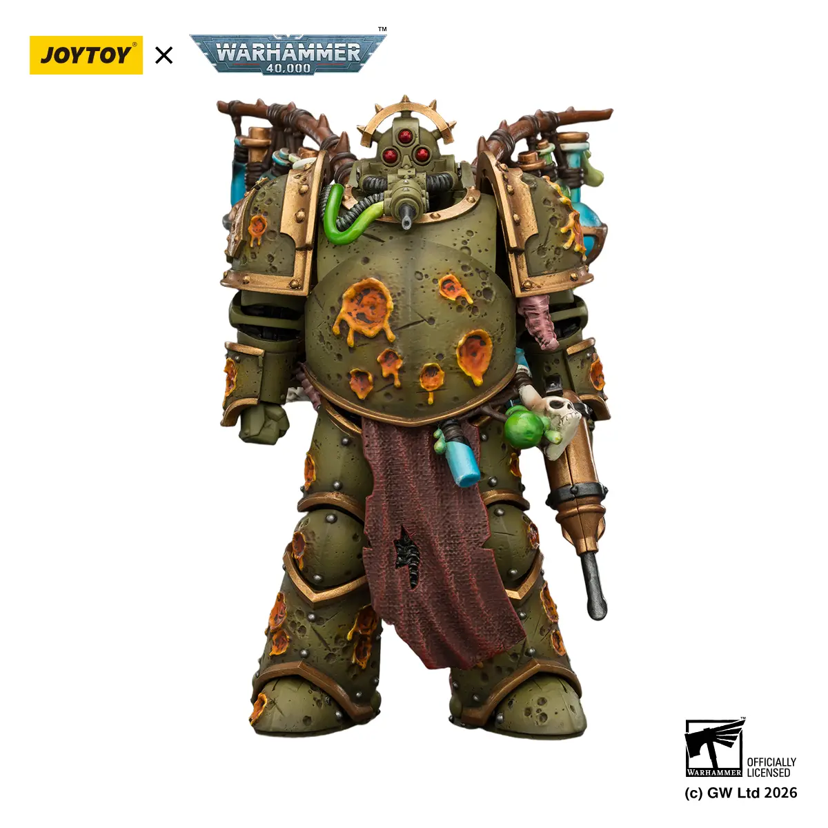 JOYTOY Warhammer 40000 1/18 High-Detail PVC Articulated Collectible Game Figure - Unisex Death Guard Biologus Putrifier with Injector Pistol, Hyper Blight Grenades, JT03981, Collectible Game Figures